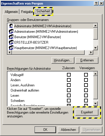 Knopf „Erweitert” unter
„Sicherheit” benutzen