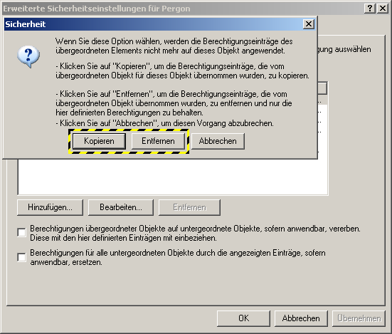Rechte kopieren oder entfernen